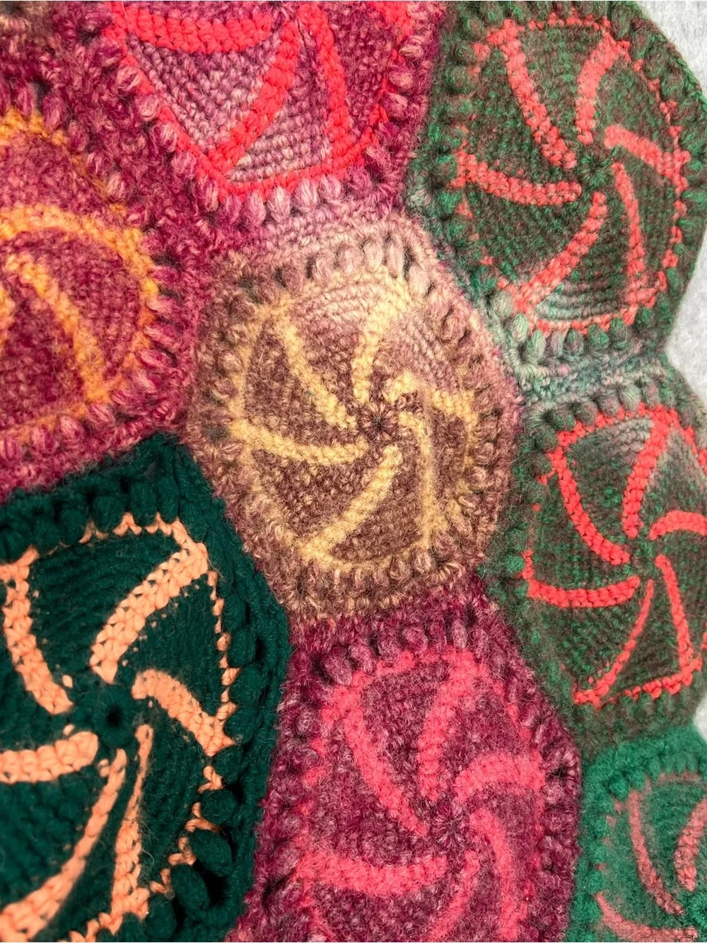 Handmade Multicolor Hexagon Crochet Throw - Green & Pink Accents candy swirl